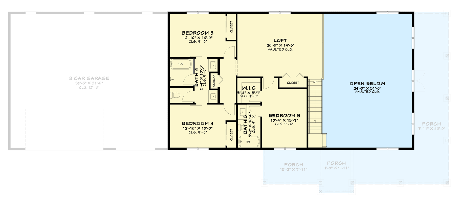 Plan 850025PKE: 5-Bedroom Barndominium House Plan with 3-Car Garage and Wrap-Around Porch - Floor Plan - 2nd Floor - Barndominium