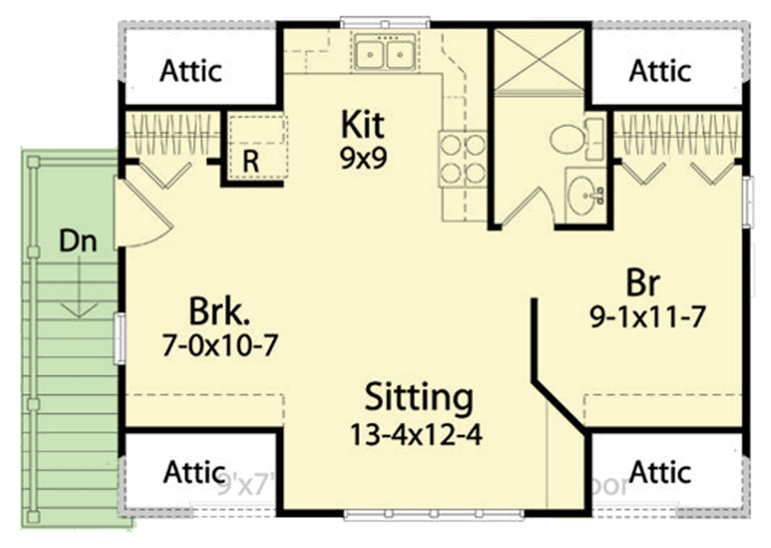 Plan 22194SL: Versatile 1-Bedroom Carriage House Plan with 2-Car Garage Space - Floor Plan - 2nd Floor