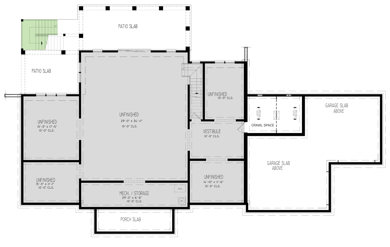Plan 25942GE: Modern Farmhouse House Plan with Split Bedrooms and 2-Car Garage - Floor Plan - Basement Level - Farmhouse, Modern Farmhouse, New American