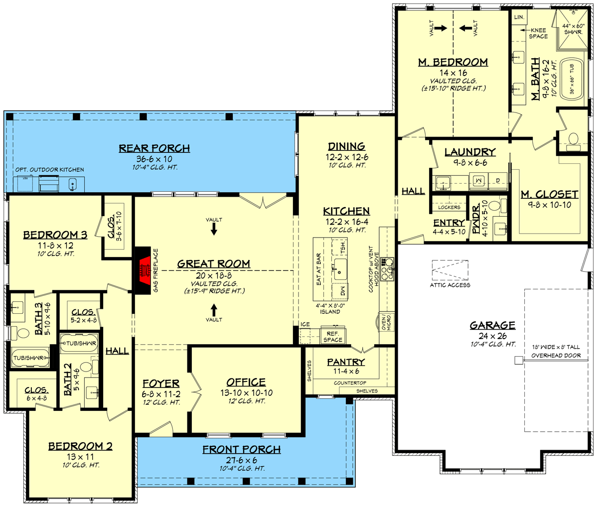 Plan 52036HZ: 3-Bed Modern Farmhouse Plan with Vaulted Master Bedroom and Great Room - Floor Plan - Main Level - Country, Modern Farmhouse, New American, Ranch
