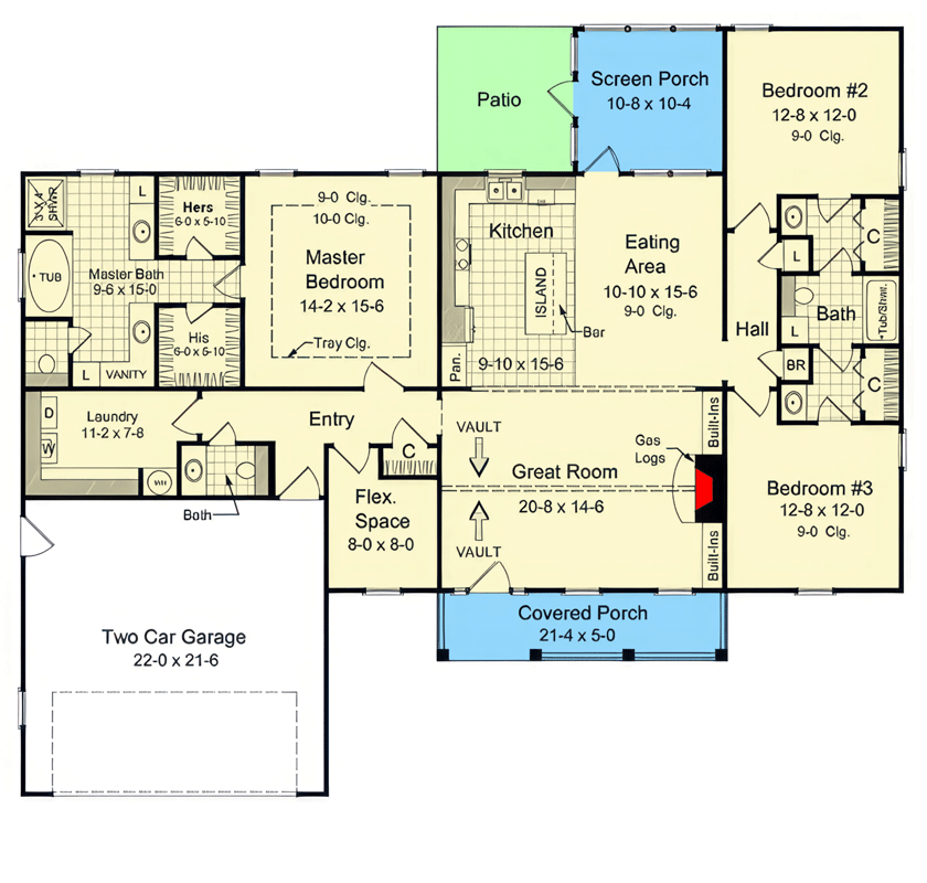 Plan 51376MM: Charming Modern Farmhouse House Plan with 3 Bedrooms and Two-Story Great Room - Floor Plan - Main Level - Country, Modern Farmhouse, New American