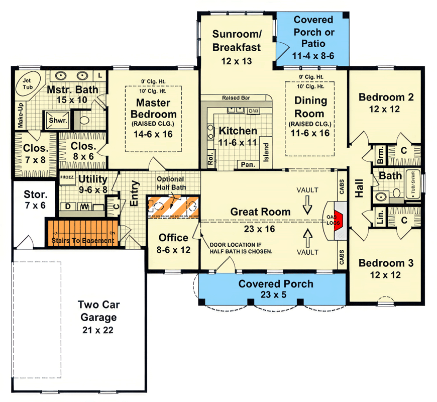 Plan 51377MM: Ranch Modern Farmhouse House Plan with Split Bedrooms and Office - Floor Plan - Main Level - Craftsman, Modern Farmhouse, Ranch