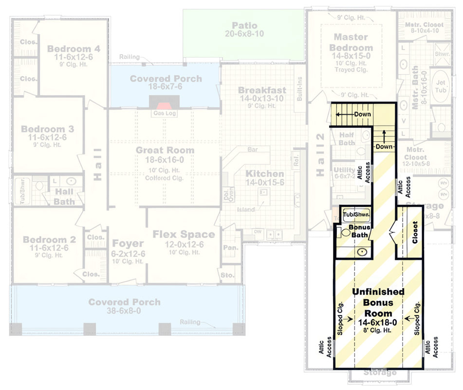 Plan 51378MM: Modern Farmhouse House Plan with 4 Bedrooms and 2-Car Garage - Floor Plan - Optionally Finished Bonus Room - Craftsman, Modern Farmhouse, Ranch