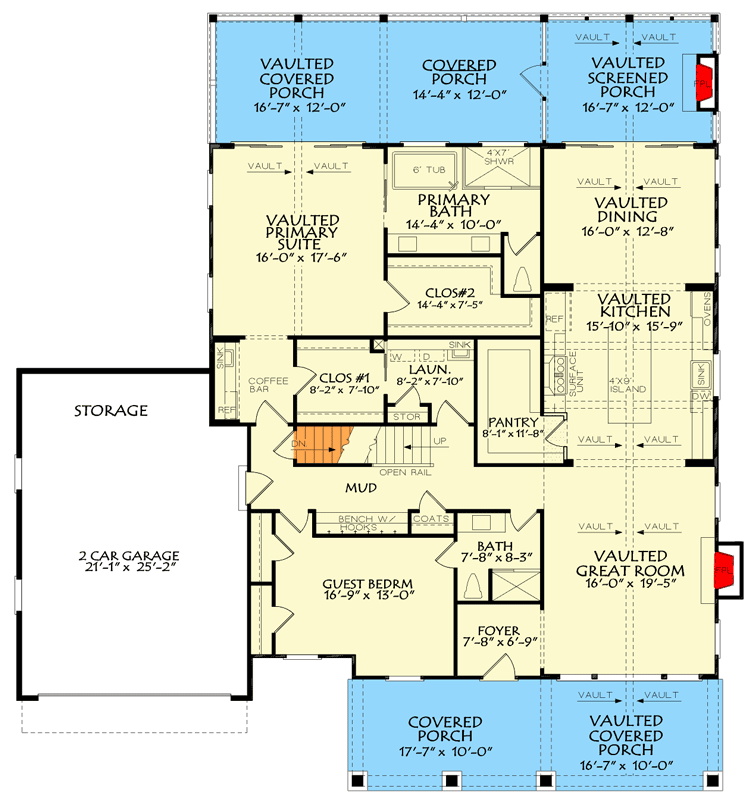 Plan 940013JNK: Modern Farmhouse House Plan with 4 Beds and Vaulted Ceilings - Floor Plan - Main Level - Country, Craftsman, Farmhouse, Modern Farmhouse