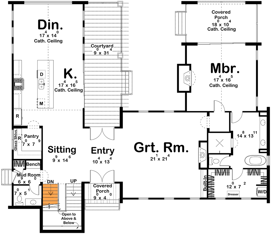 Plan 623620DJ: Sleek Coastal Contemporary 4-Bedroom House Plan with Main Level Master - Floor Plan - Basement Stairs Location - Coastal Contemporary, Contemporary, Florida-Style