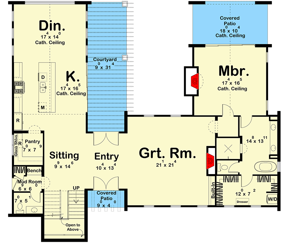 Plan 623620DJ: Sleek Coastal Contemporary 4-Bedroom House Plan with Main Level Master - Floor Plan - Main Level - Coastal Contemporary, Contemporary, Florida-Style