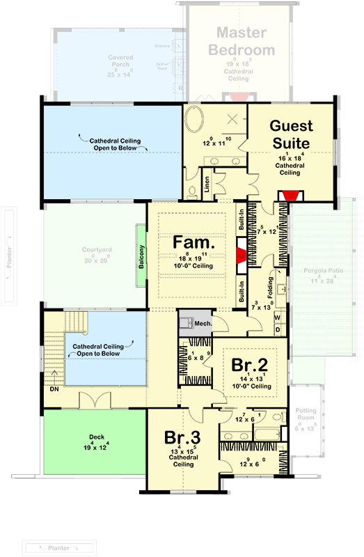 Plan 623622DJ: Stunning Coastal Contemporary House Plan with 4 Beds and Two Master Suites - Floor Plan - 2nd Floor - Coastal Contemporary, Contemporary