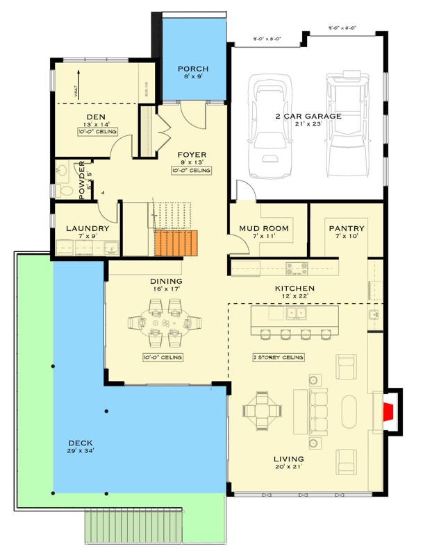 Plan 147065RML: Modern 3-Bedroom House Plan Featuring a Dramatic Two-Story Great Room - Floor Plan - Main Level - Contemporary, Modern