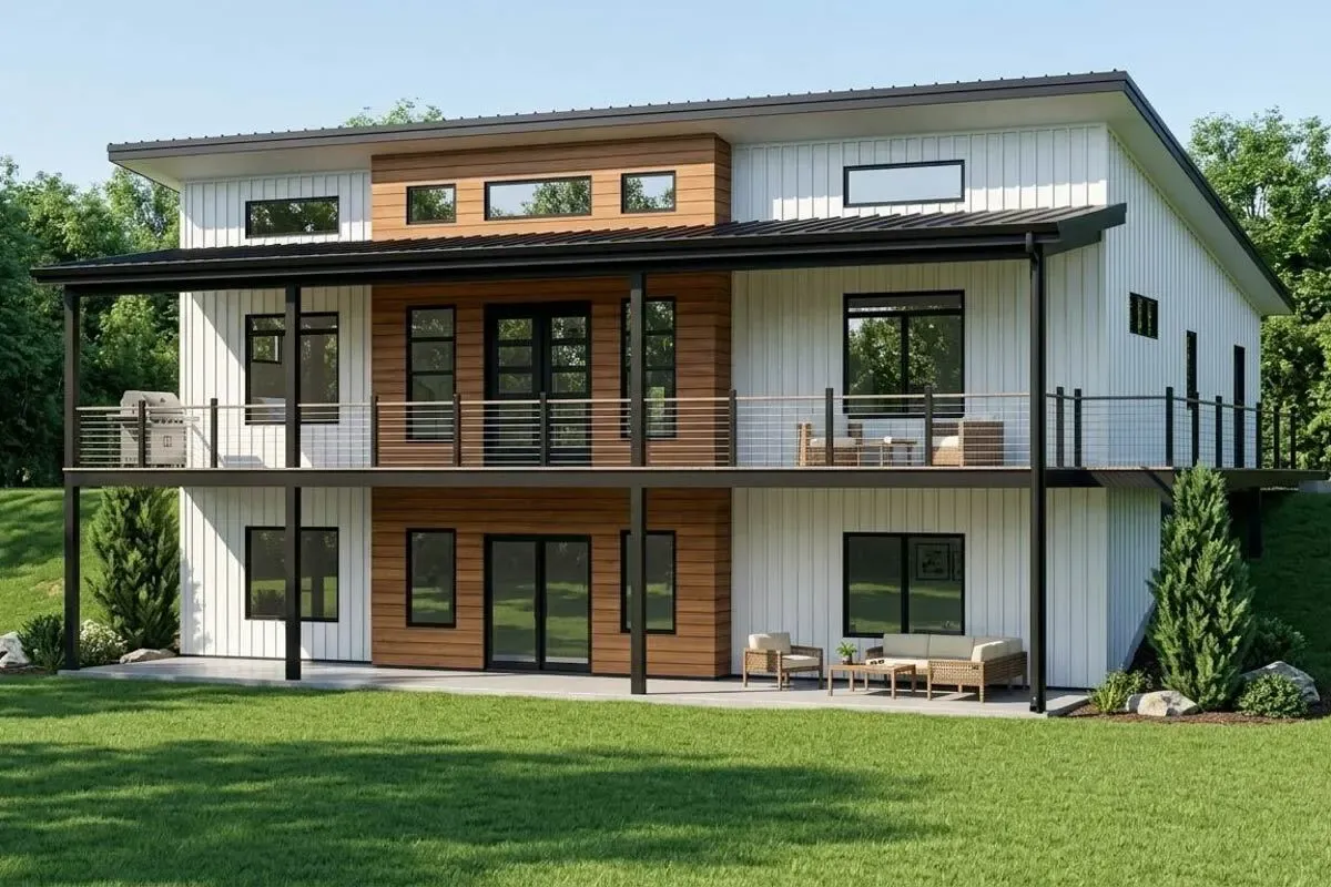 Contemporary Mountain 3 Bedroom House Plan with Walkout Basement and Deck