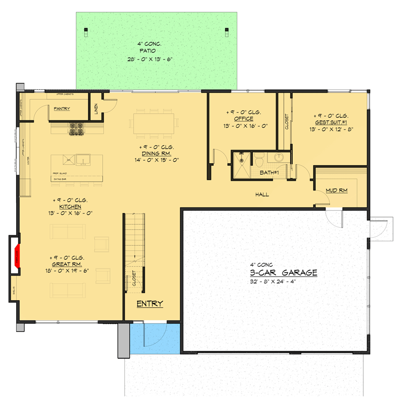 Plan 666312RAF: Contemporary 5-Bedroom House Plan with Expansive Deck and Home Office - Floor Plan - Main Level - Contemporary, Modern