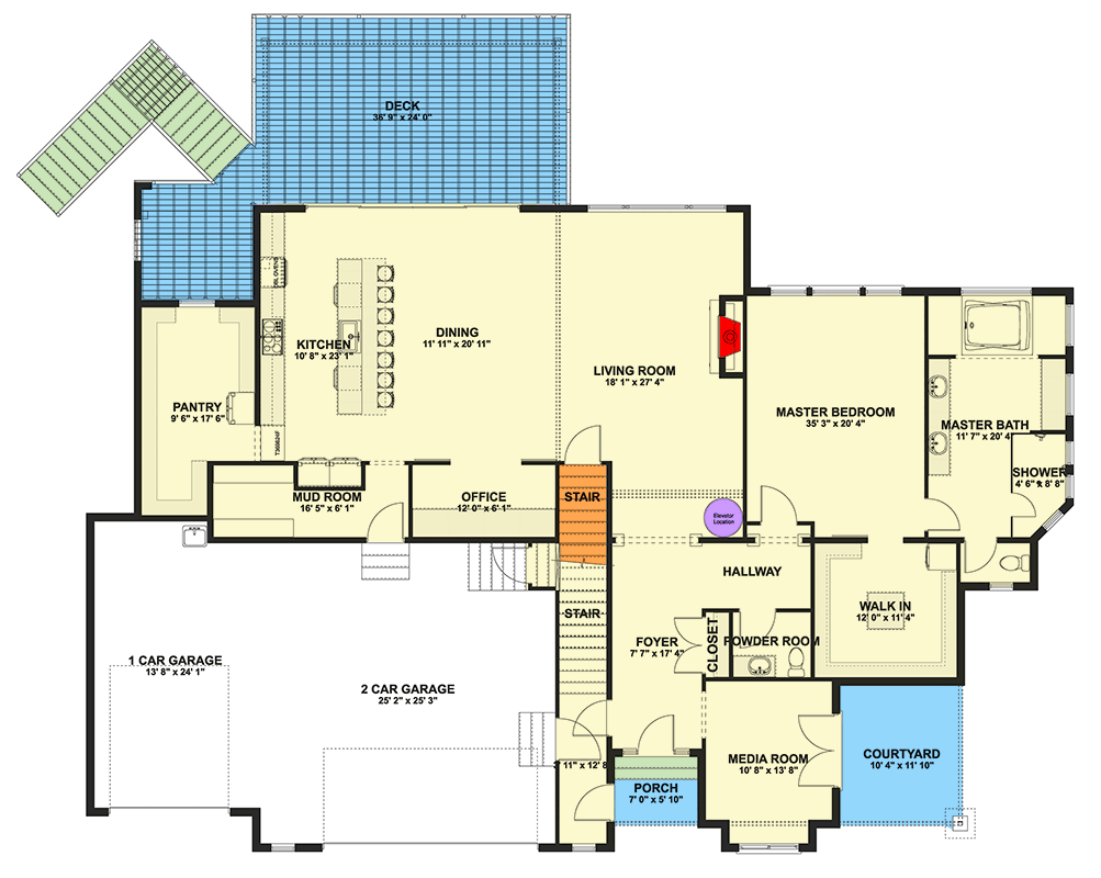 Plan 61745UT: Multi-Generational Traditional House Plan with 4122 Sq Ft and 3-Car Garage - Floor Plan - Main Level - New American, Ranch, Traditional