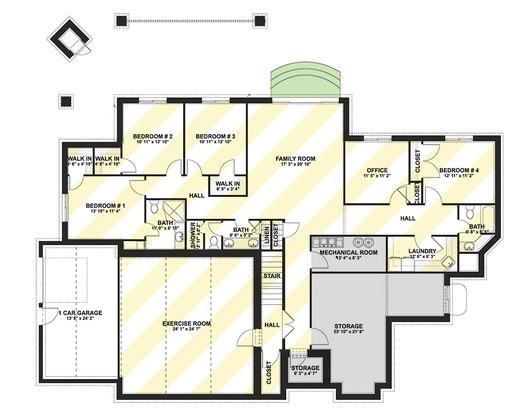 Plan 61745UT: Multi-Generational Traditional House Plan with 4122 Sq Ft and 3-Car Garage - Floor Plan - Lower Level - Optionally Finished Walkout Basement - New American, Ranch, Traditional