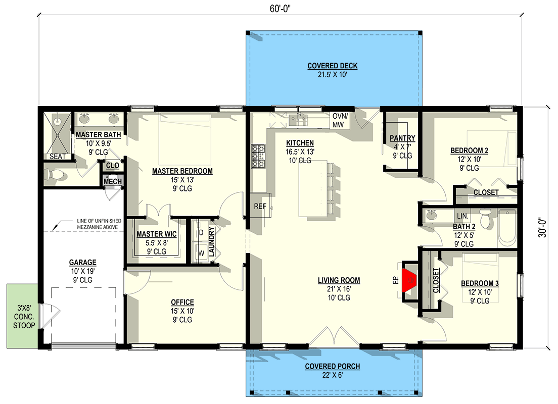 Plan 405132FDC: Charming 3-Bedroom Barndominium House Plan with Home Office - Floor Plan - Main Level - Barndominium