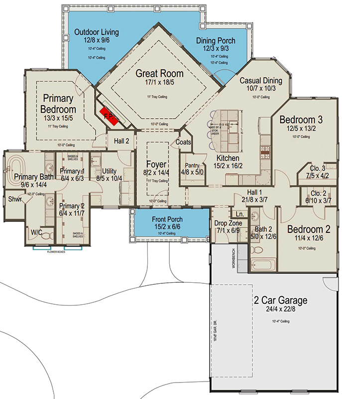 Plan 54046LK: Craftsman House Plan with 3 Beds and 2-Car Garage - Floor Plan - Main Level - Craftsman, New American