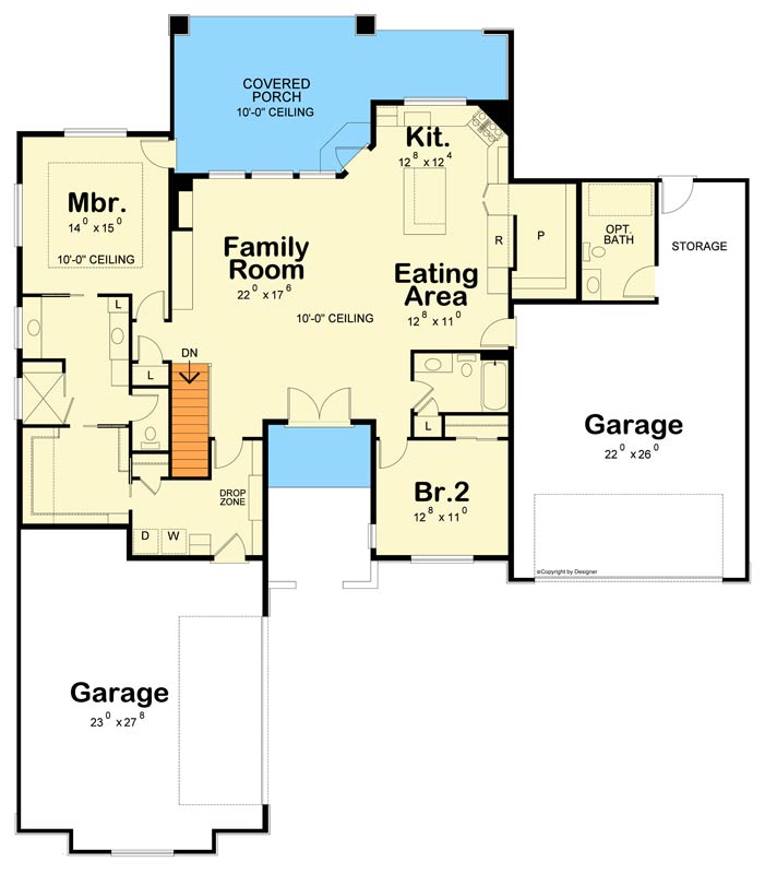 Plan 42742DB: Sleek Contemporary Modern House Plan Featuring 2 Bedrooms and a 4-Car Garage - Floor Plan - Main Level - Contemporary, Modern