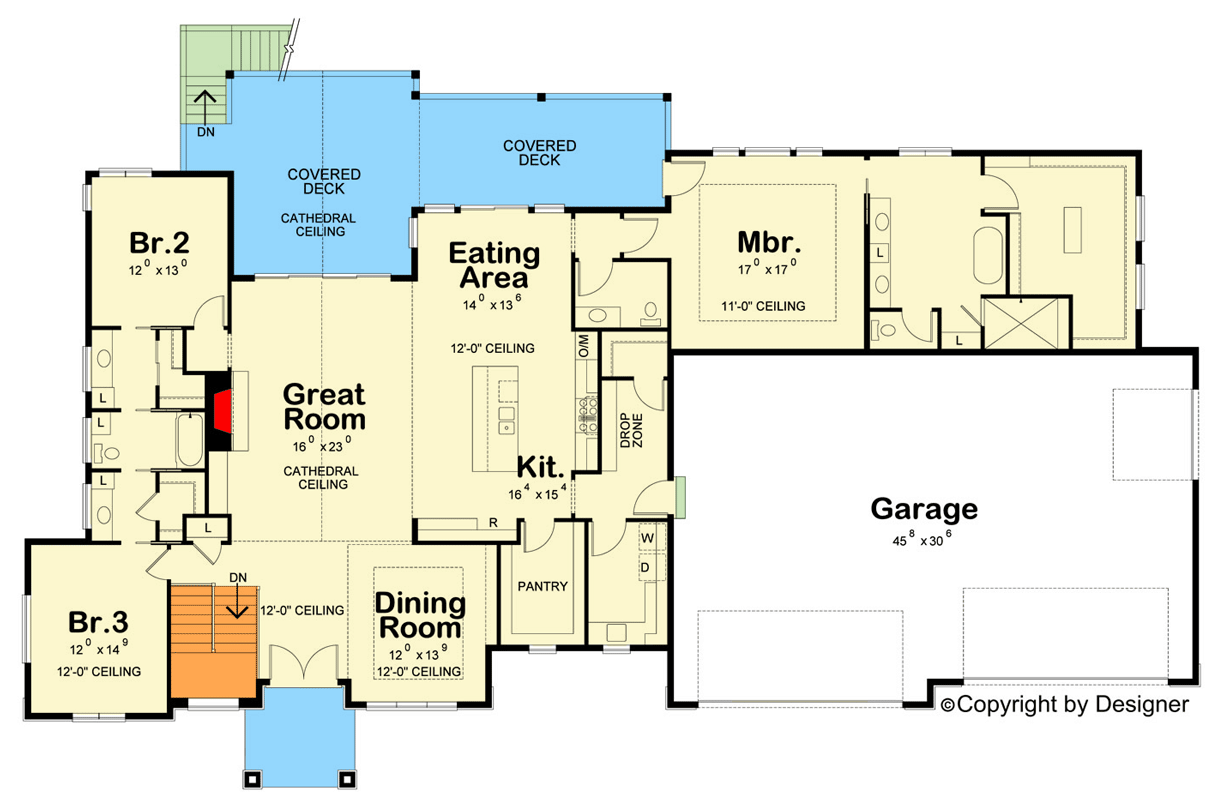 Plan 42744DB: Modern House Plan with Split Bedrooms and Expansive 4-Car Garage - Floor Plan - Main Level - Contemporary, Modern