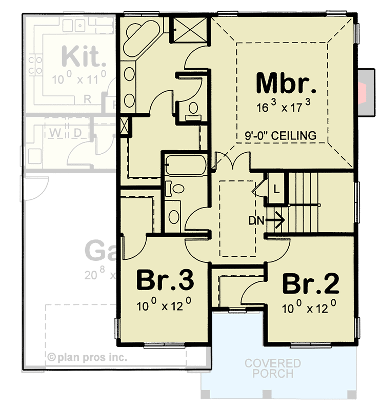Plan 42747DB: Traditional Farmhouse House Plan with 3 Beds, Den, 2-Car Garage - Floor Plan - 2nd Floor - Farmhouse, Traditional
