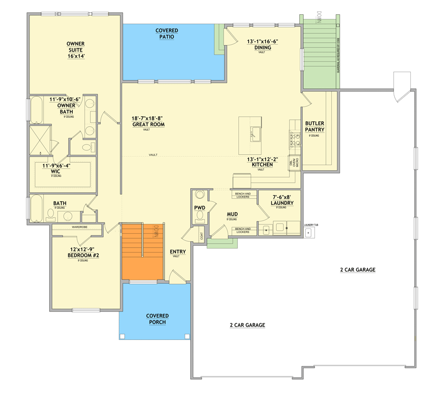 Plan 849069PGE: Flexible New American House Plan with Large Garage and Game Room - Floor Plan - Main Level - Craftsman, Farmhouse, New American, Traditional