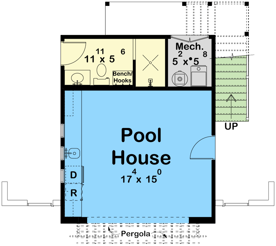 Plan 623631DJ: Coastal Contemporary Pool House Plan with Outdoor Kitchen and Bunk Room - Floor Plan - Image #13 - Coastal Contemporary, Contemporary, Florida-Style
