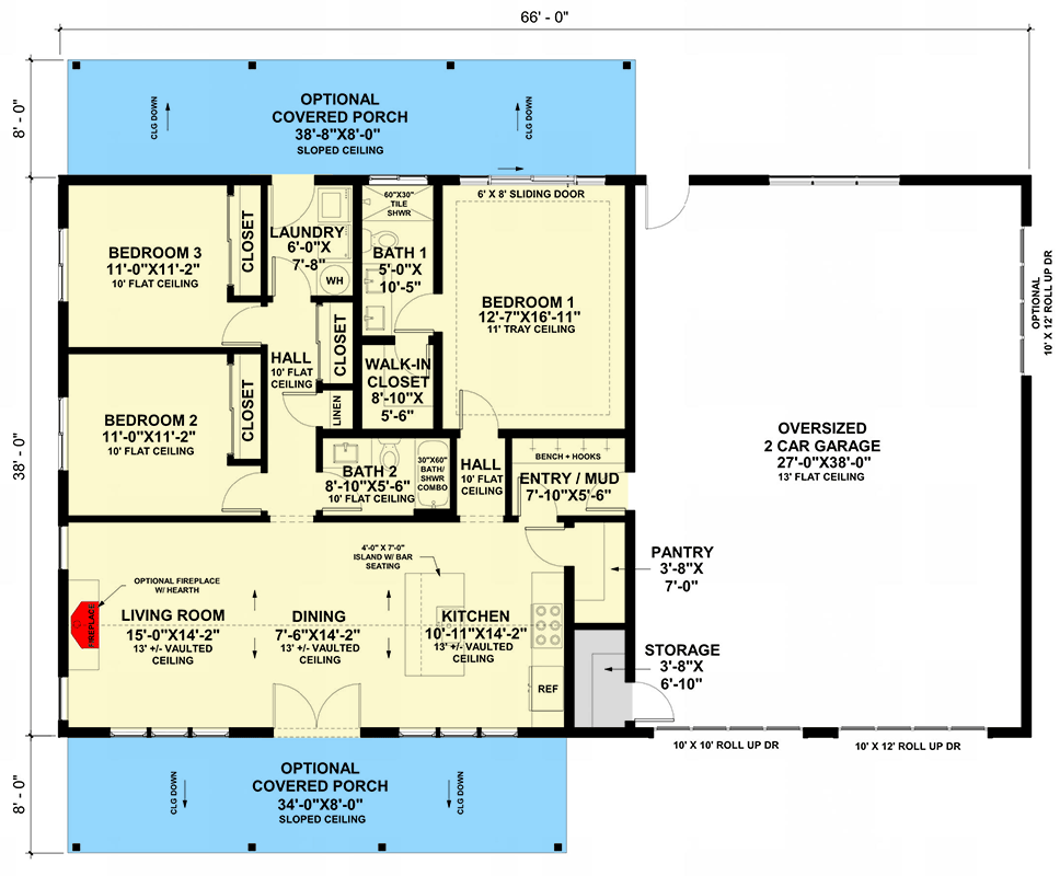 Plan 420189WNT: 3-Bedroom Barndominium House Plan with Vaulted Ceilings and RV Garage - Floor Plan - Main Level - Barndominium, Contemporary