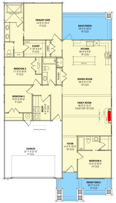 Plan 818203JSS: Modern Farmhouse House Plan with 4 Bedrooms and 2-Car Garage - Floor Plan - Main Level - Country, Craftsman, Farmhouse, Modern Farmhouse