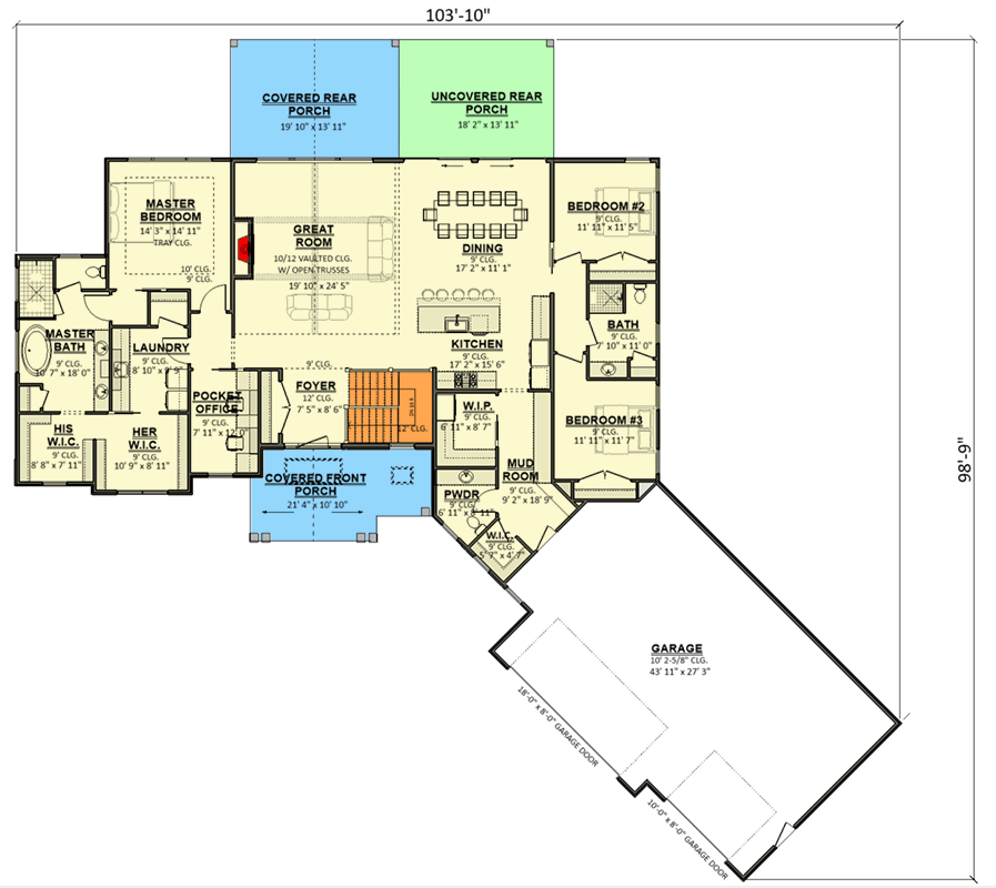 Plan 911069JVD: Modern Farmhouse House Plan with Split Bedrooms and 3-Car Garage - Floor Plan - Main Level - Contemporary, Country, Craftsman, Modern Farmhouse, Mountain