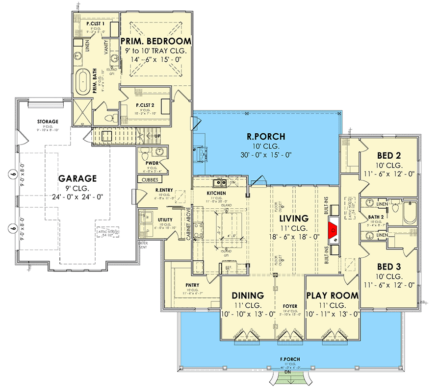 Plan 185032PHD: Charming Southern Transitional House Plan with 3 Beds and Outdoor Kitchen - Floor Plan - Main Level - Southern, Transitional