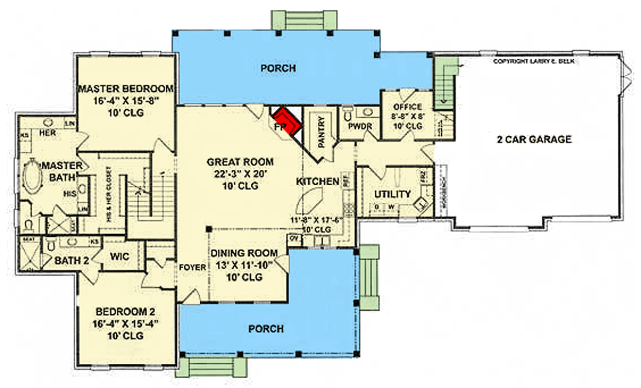 Plan 54055LK: Spacious Craftsman House Plan with 3 Beds, Home Office, and Large Porch - Floor Plan - Main Level - Craftsman, New American, Traditional