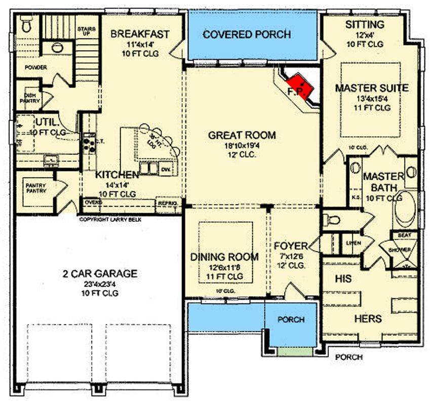 Plan 54062LK: Tuscan 4-Bedroom House Plan with First-Floor Master Suite - Floor Plan - Image #4 - Mediterranean, Rustic, Tuscan