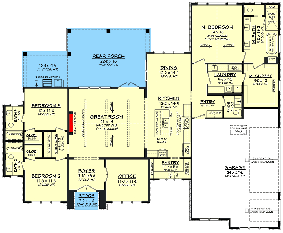 Plan 52039HZ: Modern Transitional  House Plan with Split Bedrooms and Outdoor Kitchen - Floor Plan - Main Level - Modern, Southern, Transitional