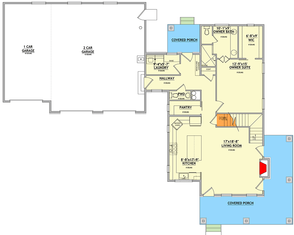 Plan 849079PGE: Charming Country Farmhouse House Plan with 3 Beds and Wraparound Porch - Floor Plan - Main Level - Country, Farmhouse, New American, Traditional