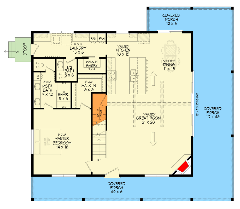 Plan 680662VR: Country Farmhouse House Plan with 3 Beds and Wraparound Porch - Floor Plan - Main Level - Country, Farmhouse