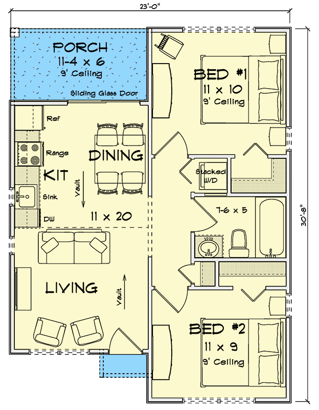 Plan 52552WM: Traditional Cottage House Plan with 2 Split Bedrooms and Vaulted Great Room - Floor Plan - Main Level - Cottage, Traditional