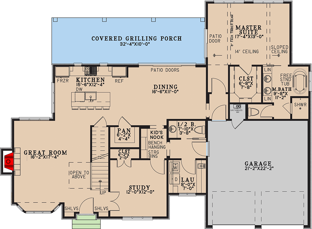 Plan 70968MK: Charming Tudor House Plan with 3 Beds and Main Level Master Suite - Floor Plan - Main Level - European, Tudor