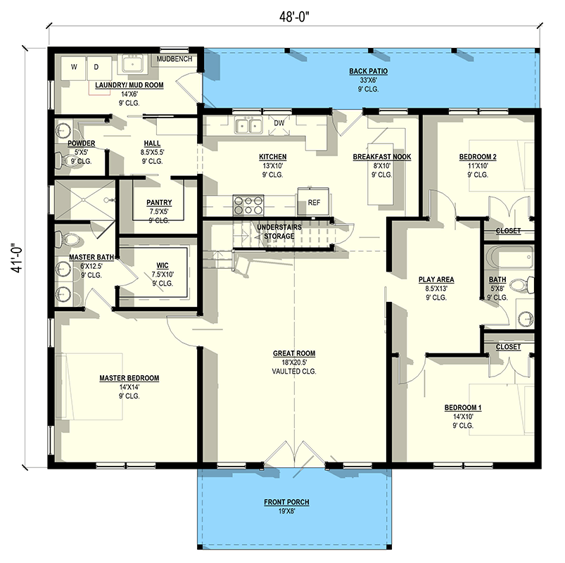 Plan 405146FDC: Modern Barndominium House Plan with 3 Beds and Vaulted Great Room - Floor Plan - Main Level - Barndominium