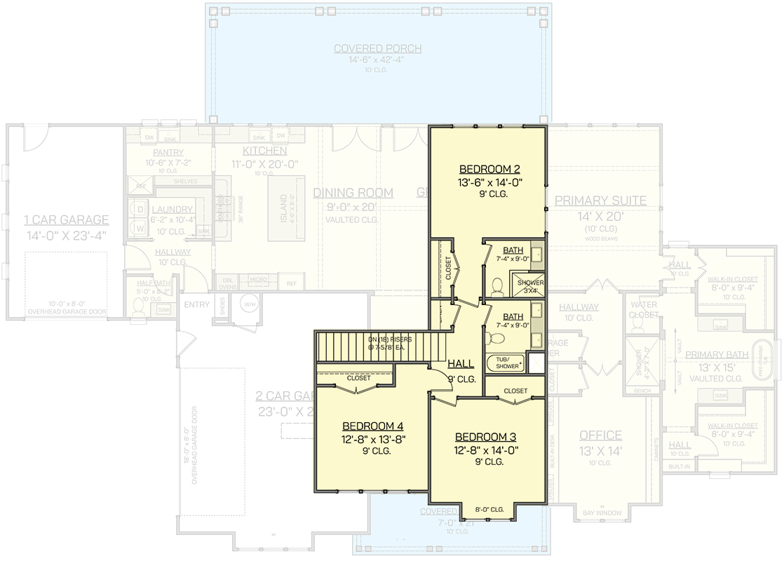 Plan 820016WSF: 4-Bedroom Transitional Farmhouse House Plan with Gourmet Kitchen - Floor Plan - 2nd Floor - Farmhouse, Modern, New American, Traditional, Transitional