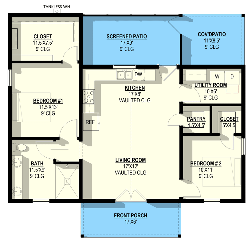 Plan 405154FDC: Three-Bedroom Barndominium Plan with Screened Porch - Floor Plan - Main Level - Barndominium, Farmhouse