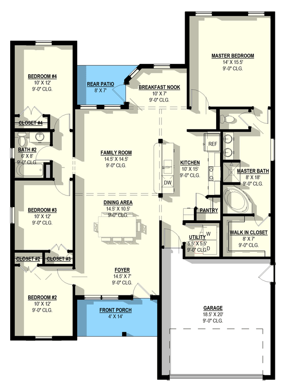 Plan 405157FDC: 4-Bedroom Modern Farmhouse House Plan with Split Layout - Floor Plan - Main Level - Farmhouse, Modern Farmhouse, New American
