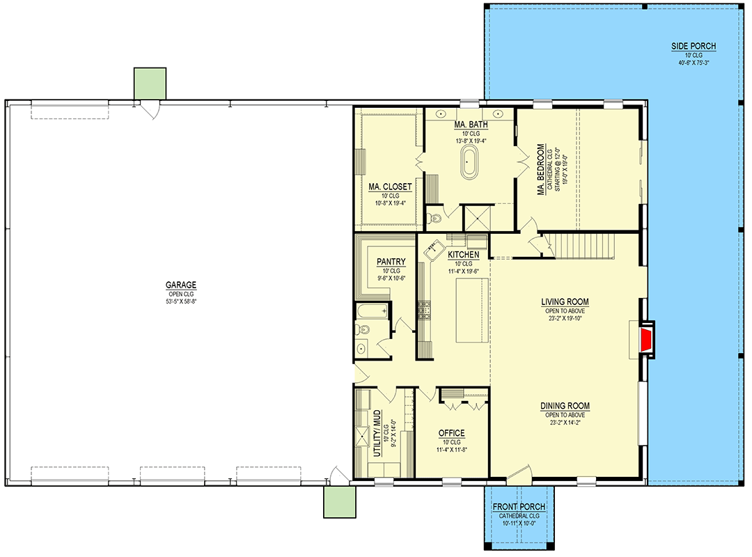 Plan 170018ADS: Modern Barndominium House Plan with 4,093 Sq Ft and RV Garage - Floor Plan - Main Level - Barndominium