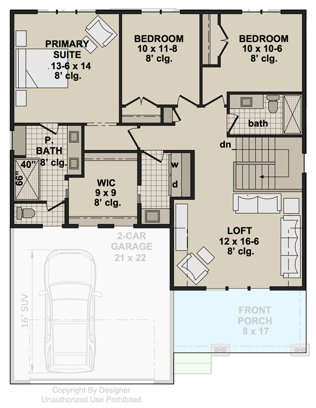 Plan 140060RK: Craftsman House Plan with 3 Bedrooms, Loft, and Home Office - Floor Plan - Image #31 - Bungalow, Craftsman, New American