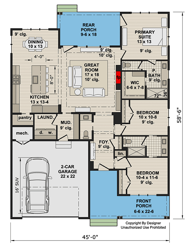 Plan 140063RK: Modern Farmhouse House Plan with Split Bedrooms and 2-Car Garage - Floor Plan - Image #29 - Modern Farmhouse, New American