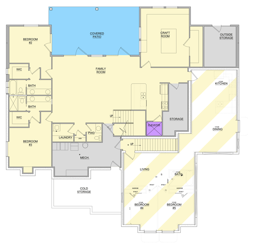 Plan 849087PGE: Craftsman House Plan with Elevator, Potential In-Law Suite, and 3-Car Garage - Floor Plan - Walkout Basement - Acadian, Cape Cod, Cottage, Craftsman