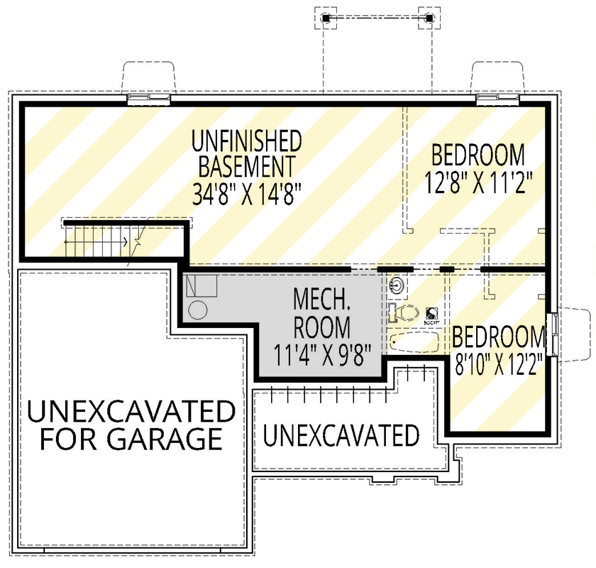 Plan 267114SPK: Country Craftsman Ranch House Plan with 2-3 Bedrooms and Vaulted Ceilings - Floor Plan - Unfinished Basement - Country, Craftsman, Ranch