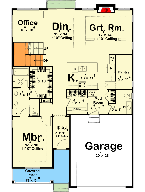 Plan 623639DJ: Modern Farmhouse House Plan with 3 Beds and Main Level Master - Floor Plan - Main Level - Country, Farmhouse, Traditional