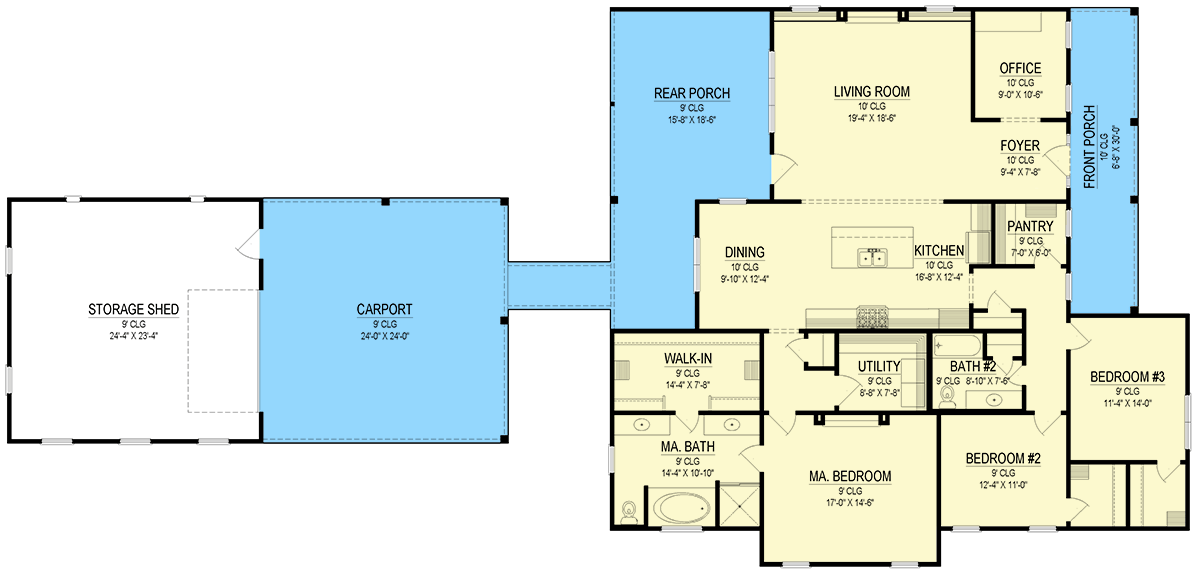 Plan 170019ADS: Modern Farmhouse House Plan with Workshop and 2-Car Carport - Floor Plan - Image #7 - Modern Farmhouse, New American
