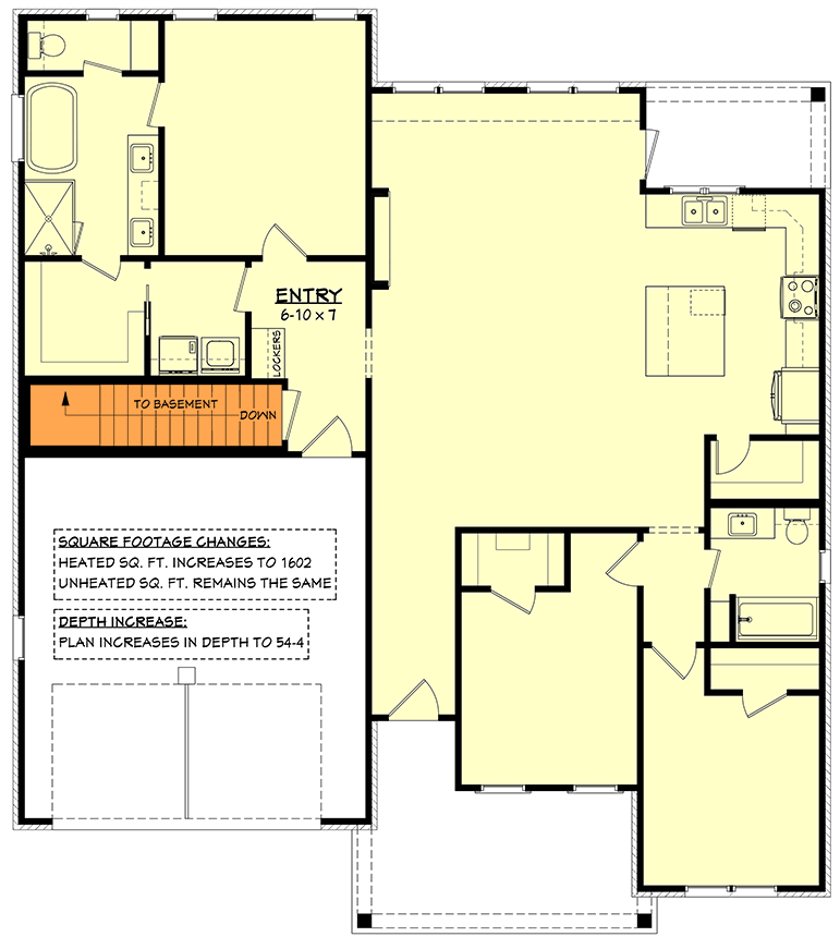 Plan 52042HZ: Modern Farmhouse House Plan with 3 Split Bedrooms - Floor Plan - Basement Stairs Location - Country, Farmhouse, Southern, Traditional