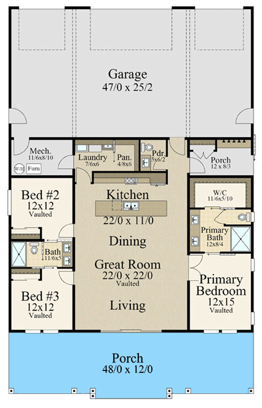 Plan 85486MS: Barndominium Farmhouse House Plan with 3 Beds and 4-Car Garage - Floor Plan - Image #5 - Barndominium, Farmhouse