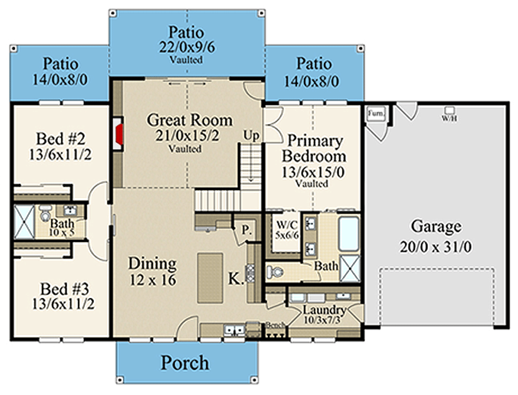Plan 85487MS: Modern Barndominium House Plan with 3 Bedrooms and Two-Story Great Room - Floor Plan - Image #3 - Barndominium