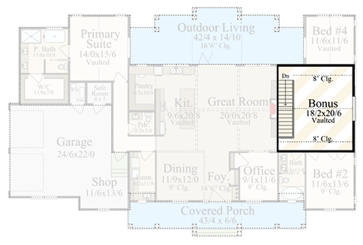 Plan 85489MS: Contemporary Barndominium House Plan with 4-5 Bedrooms, Bonus, and Workshop - Floor Plan - Optionally Finished Bonus Room - Barndominium, Contemporary, Modern Farmhouse, Rustic