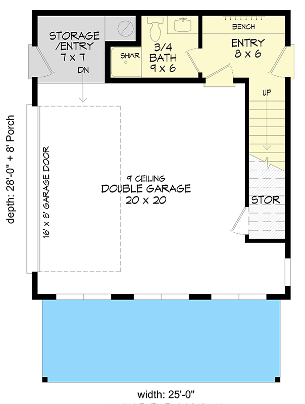 Plan 680665VR: Contemporary Southwest 1-Bedroom House Plan with 2-Car Garage and Deck - Floor Plan - Image #6 - Contemporary, Southwest